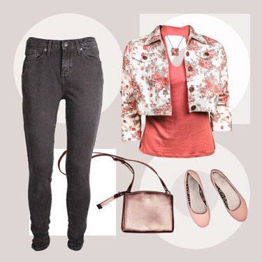 Lamé shirt, pants, purse, and flats