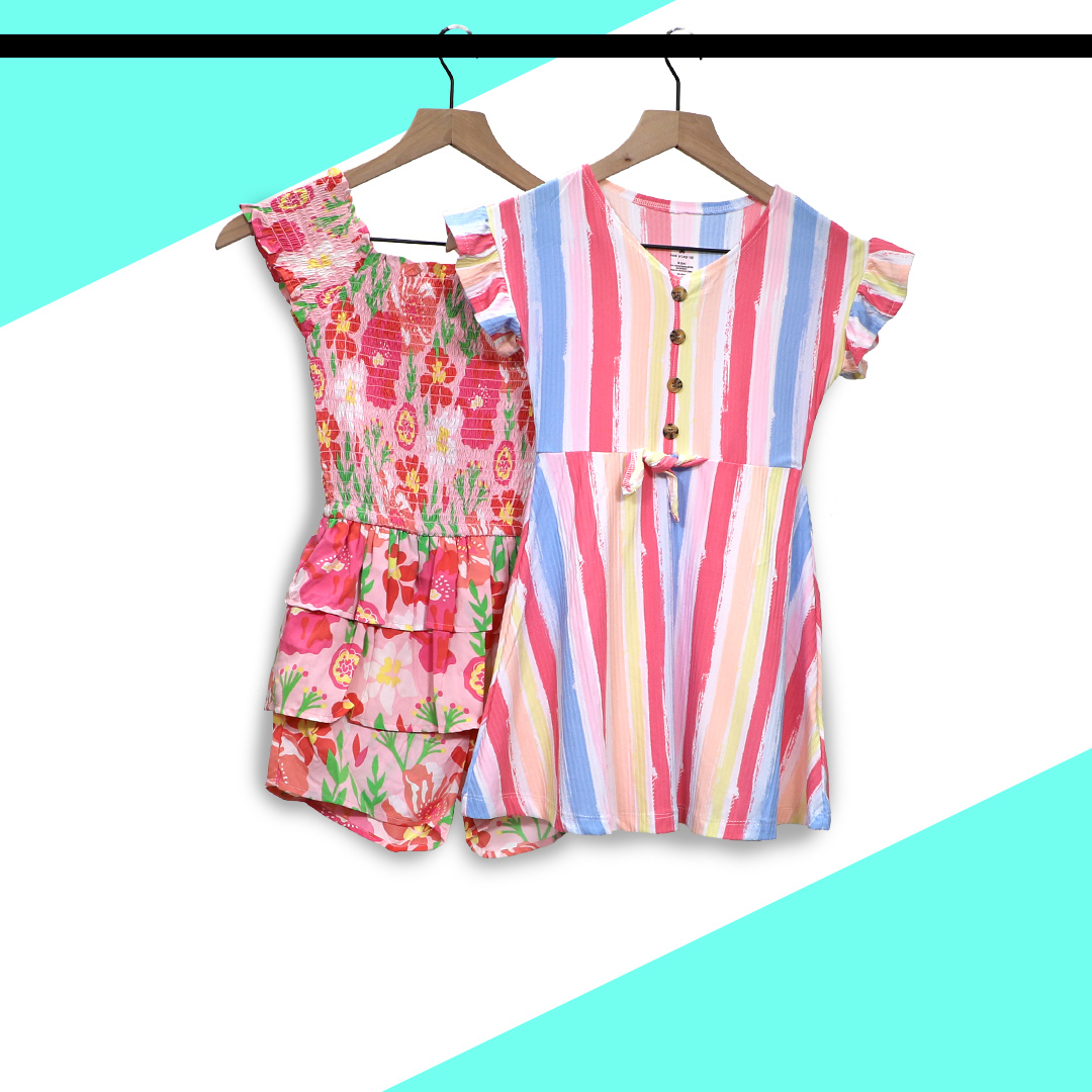 Girls floral and striped dresses