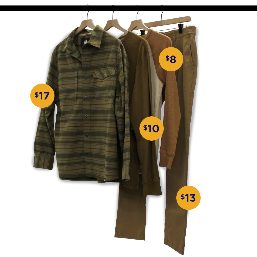 Mens clothing hanging on a hanging rack