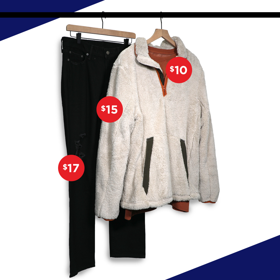 fall jacket and pants on a clothing rack