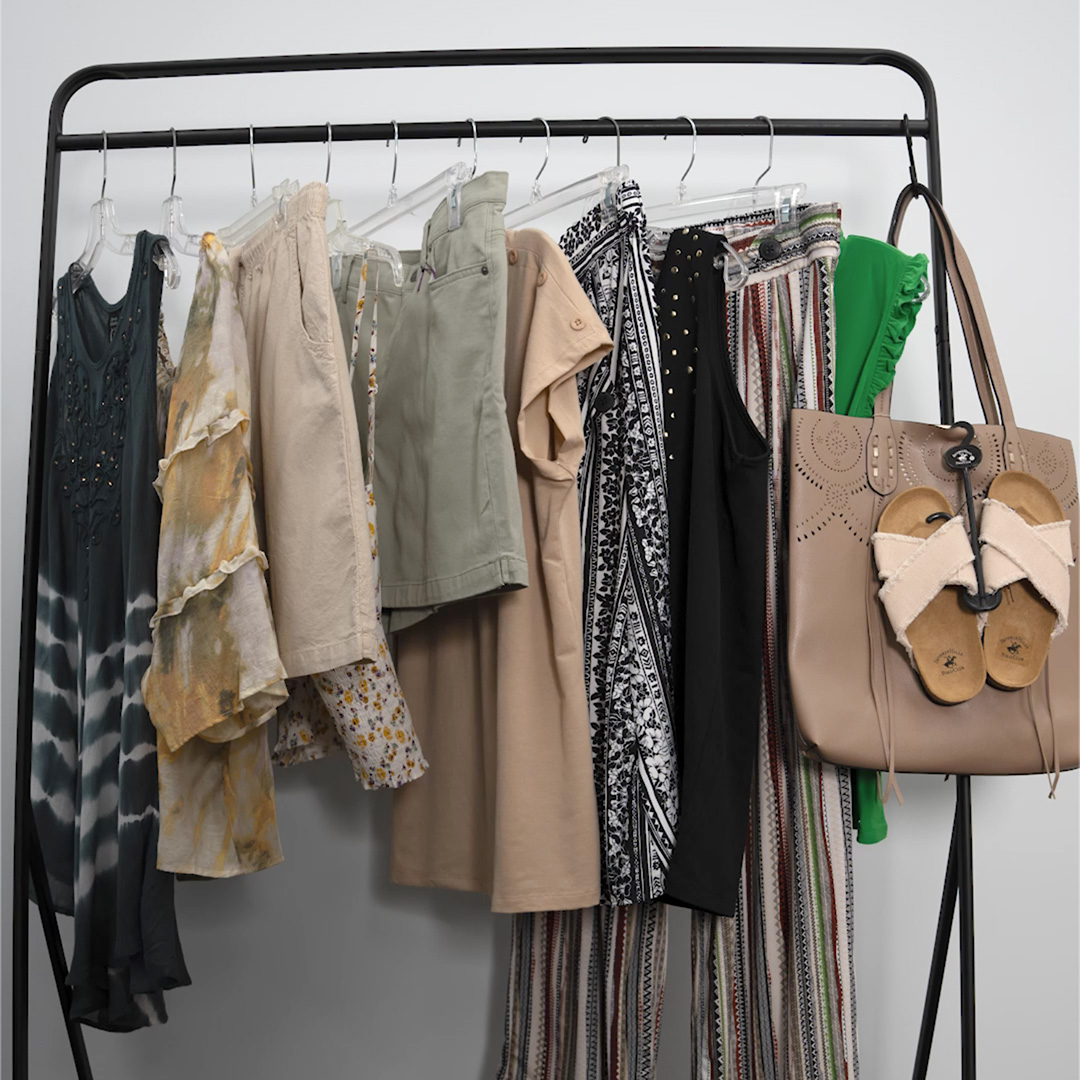 clothes on hanging rack