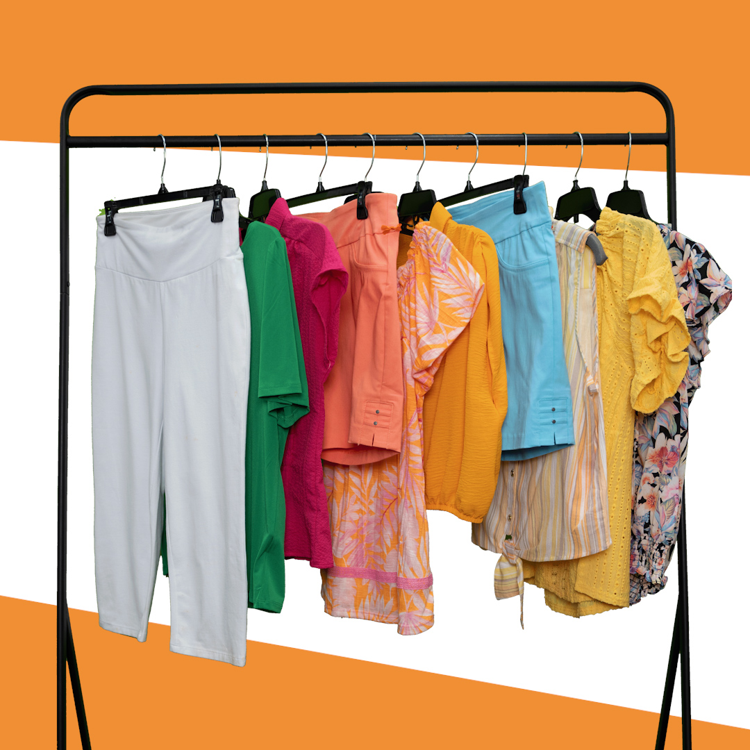 clothing on hanging rack