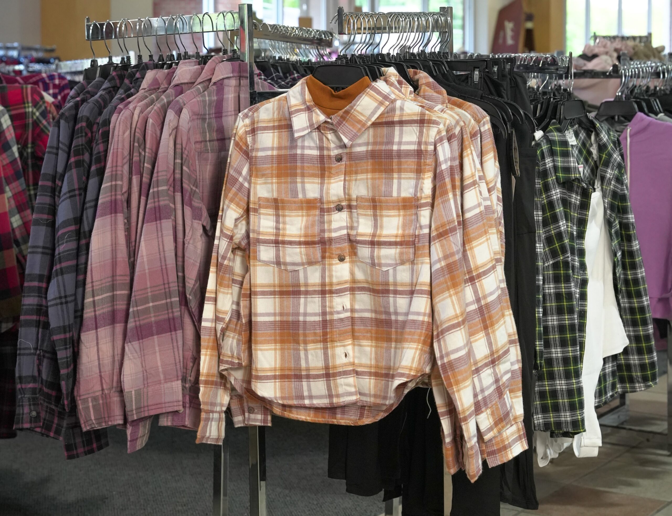 Flannel on the end of a rack