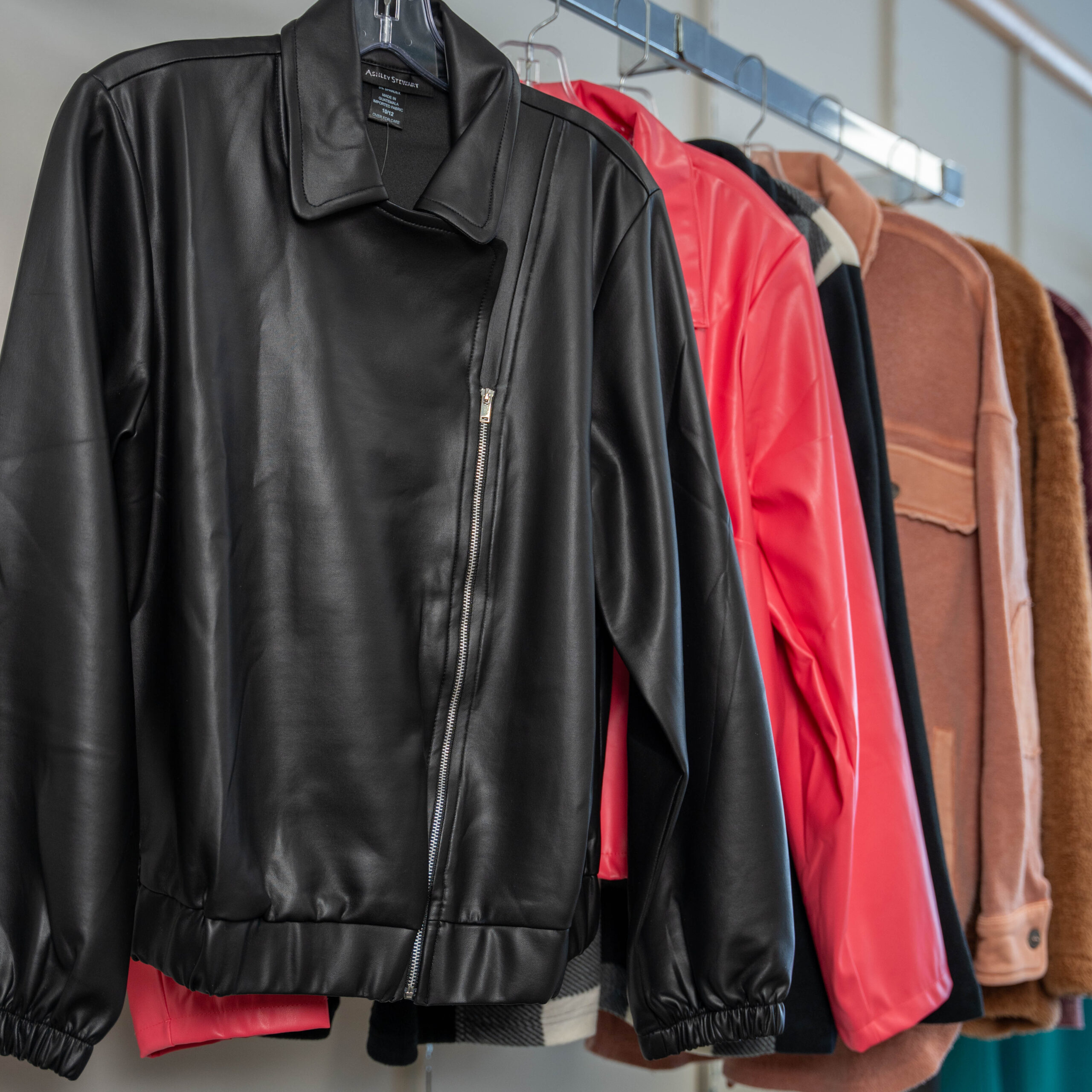 Leather coats on a rack
